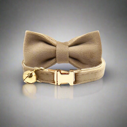 Kitten Bow Tie Collar - Soft Velvet Elegance for Your Feline Friend - PawsMartOnline Light Coffee / Large