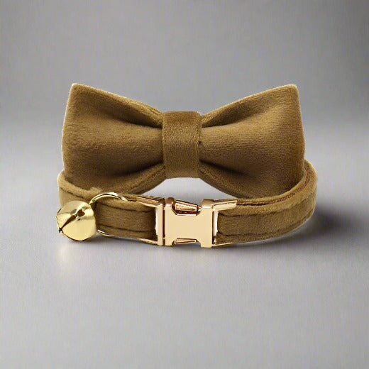 Kitten Bow Tie Collar - Soft Velvet Elegance for Your Feline Friend - PawsMartOnline Desert Sand / Large