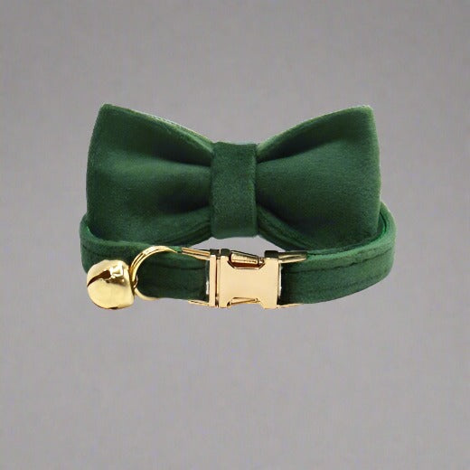 Kitten Bow Tie Collar - Soft Velvet Elegance for Your Feline Friend - PawsMartOnline Malachite Green / Large