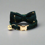 Kitten Bow Tie Collar - Soft Velvet Elegance for Your Feline Friend - PawsMartOnline Green Star / Large