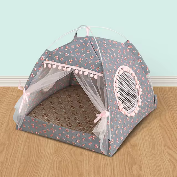 Cozy Cat Tent Bed - Foldable and Portable Pet House - PawsMartOnline Floral dark Gray / S