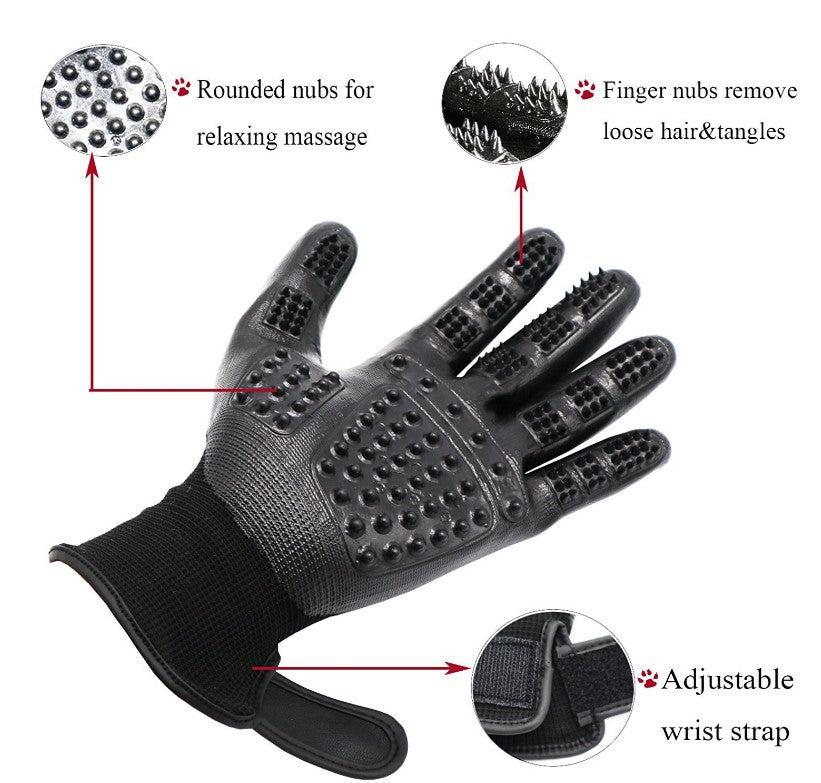 Gentle Dog and Cat Grooming Gloves - PawsMartOnline Black / 1 Pair