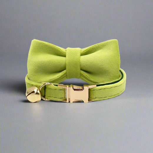 Kitten Bow Tie Collar - Soft Velvet Elegance for Your Feline Friend - PawsMartOnline Avocado / Large