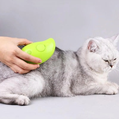 cat being brushed with furfresh steam brush