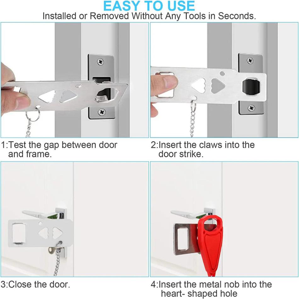 Portable Door Lock - Lightweight Travel Door Lock for Security