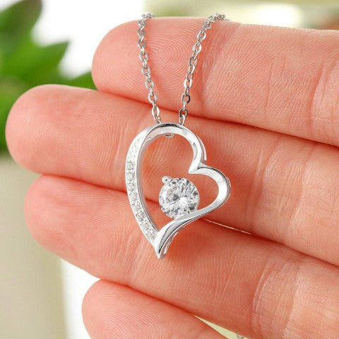 Forever Love Necklace with CZ Crystal - PawsMartOnline Jewelry 14k White Gold Finish / Mahogany Box with LED Spotlight