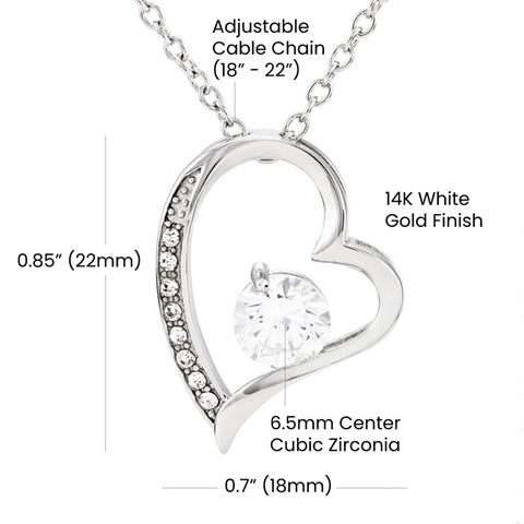 Forever Love Necklace with CZ Crystal - PawsMartOnline Jewelry 14k White Gold Finish / Mahogany Box with LED Spotlight