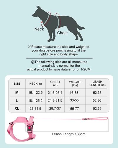 Dog Harness and Leash - Comfortable and Secure Walking size chart