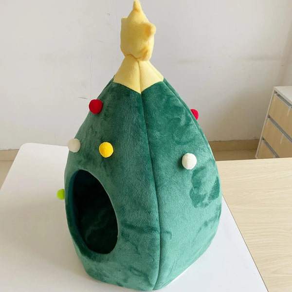 Christmas Cat Bed - Plush Festive House for Holiday Comfort