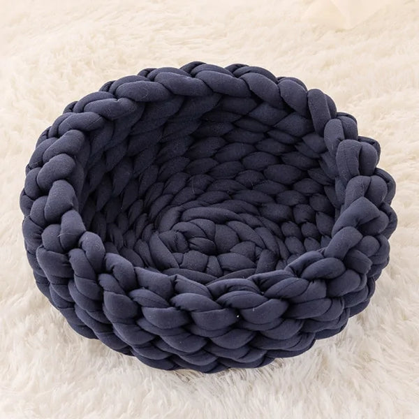 Plush Cat Basket Bed – Soft, Cozy - PawsMartOnline Navy Blue / 11.8"