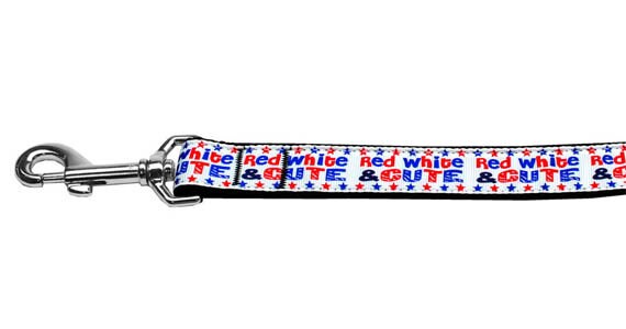 Red, White, and Cute Nylon Collars and Leashes for Dogs and Cats - PawsMartOnline Pets 3/8" w x 4 ft. leash