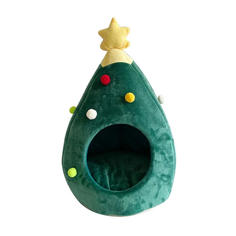 Christmas Cat Bed - Plush Festive House for Holiday Comfort