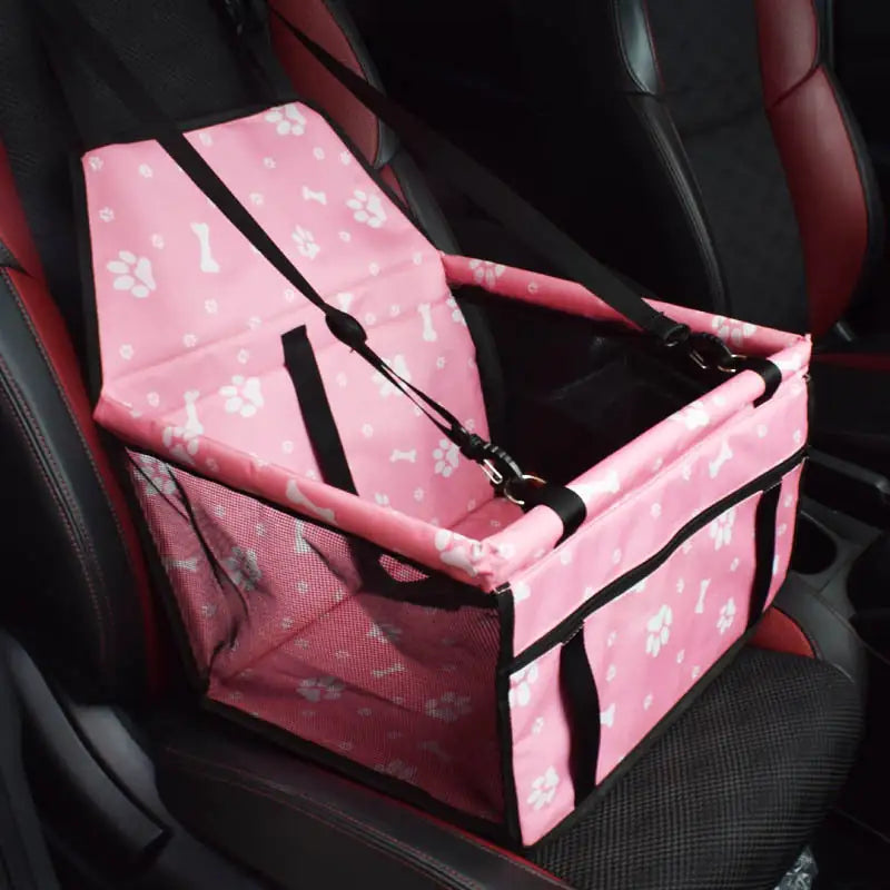 Canine Car Seat - Safe, Comfortable, and Breathable for Small Pets - PawsMartOnline Pink Bone Prints / 15.7 x 11.8 x 9.6 inches