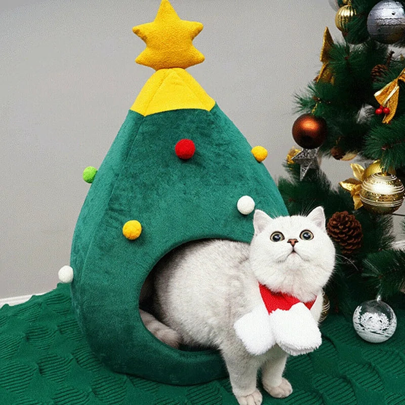 Christmas Cat Bed - Plush Festive House for Holiday Comfort