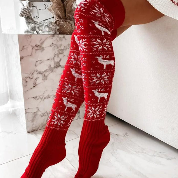 Women’s Stockings – Cozy Thigh Highs with Snowflake Design