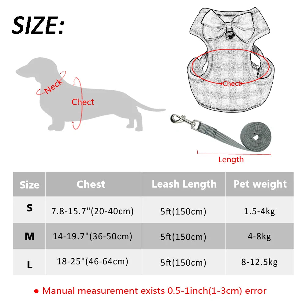 Bowknot Mesh Padded Dog Harness and Leash Set – Stylish, Breathable - PawsMartOnline