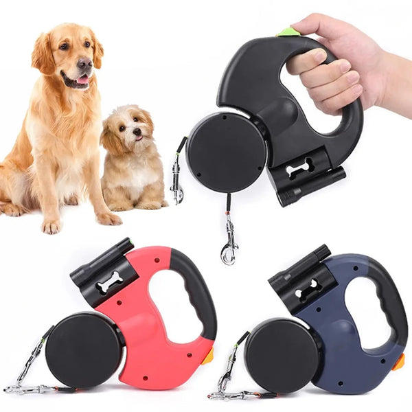 Double Dog Leash with LED Light - Tangle-Free, with Adjustable Length - PawsMartOnline