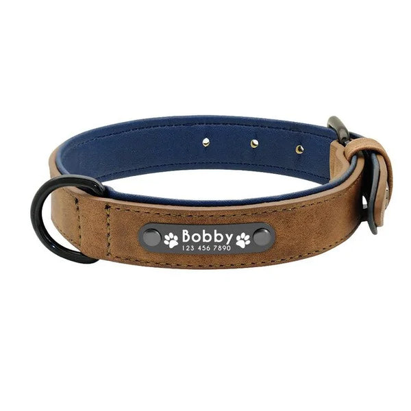 Custom Engraved Leather Dog Collar - Personalized with Your Pet's Name - PawsMartOnline Coffee / Small