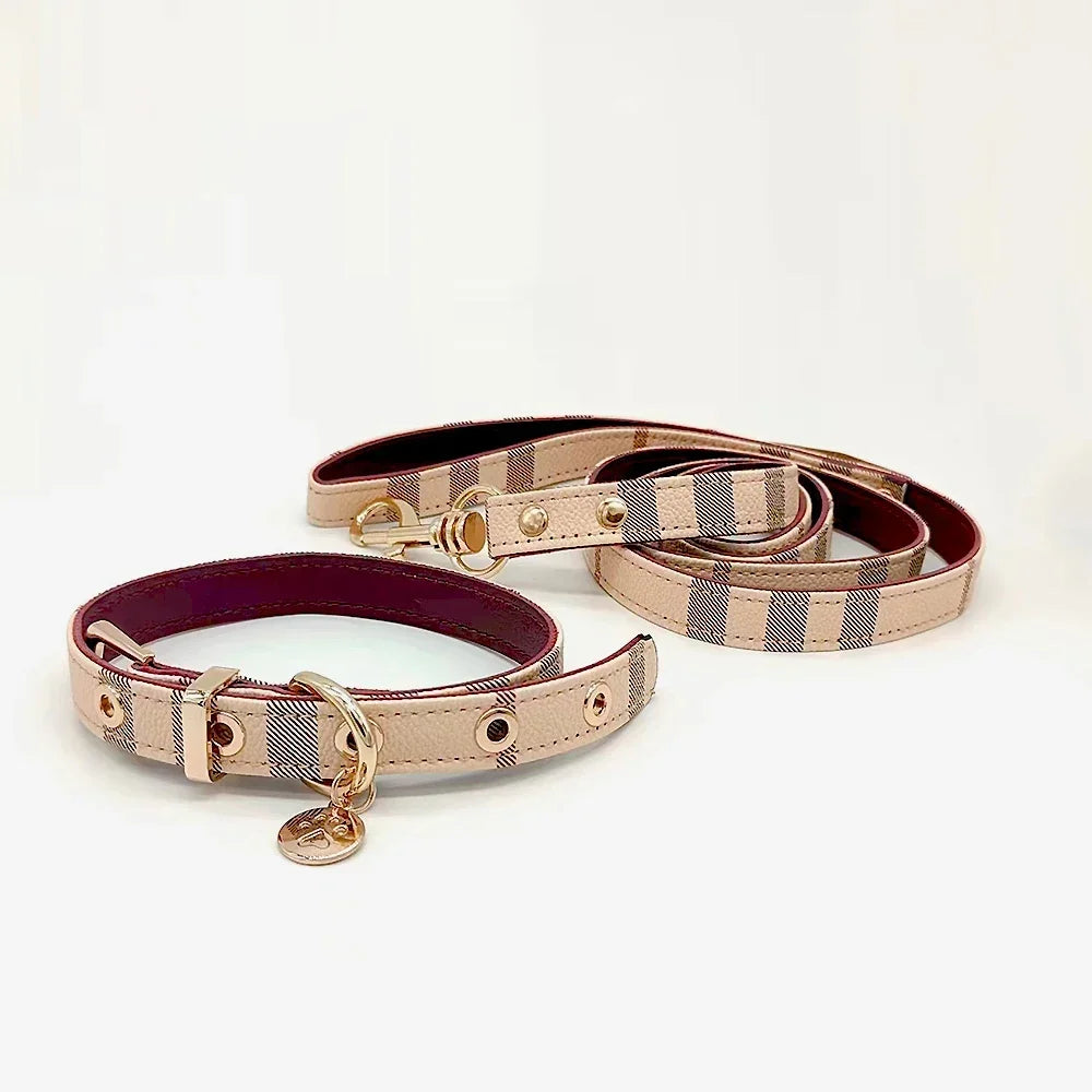 Elegant Leather Dog Collar and Leash Set- Durable & Adjustable - PawsMartOnline