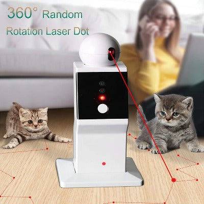 White Interactive Automatic Cat Laser Toy- 360 Rotation design 